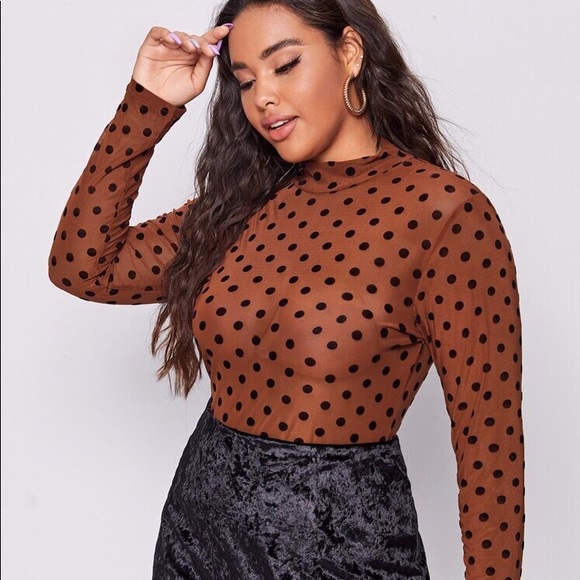 NWOT Shein Polka Dot Sheer Mesh Top - Picture 2 of 5